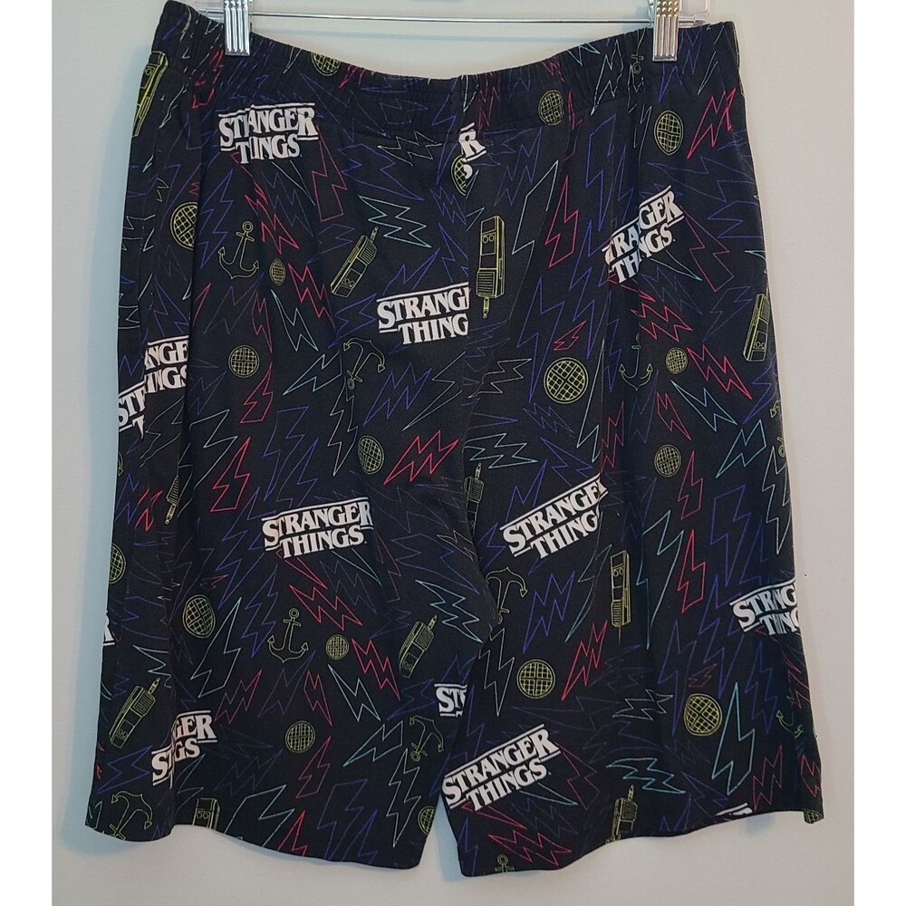 Stranger Things Netflix Black Lounge Shorts Mens XL Graphic Super Natural - Picture 2 of 9